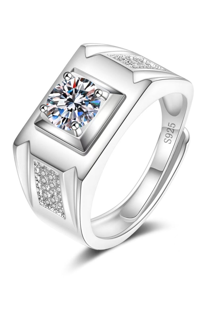 Akali 1 Carat  Moissanite Men's Wedding Ring , S925 Plated With White Gold  ,Adjustable Size , Luxury Gift Box , Ready to Gift - Image 1
