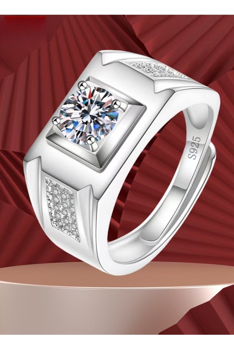 Akali 1 Carat  Moissanite Men's Wedding Ring , S925 Plated With White Gold  ,Adjustable Size , Luxury Gift Box , Ready to Gift - Image 2