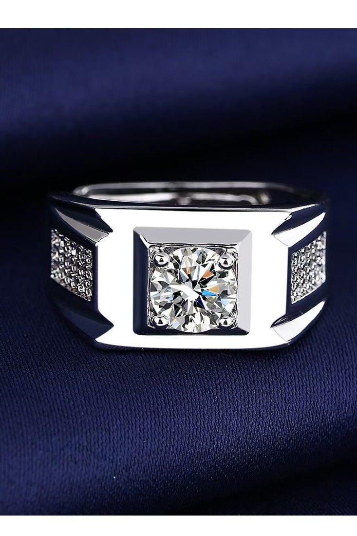Akali 1 Carat  Moissanite Men's Wedding Ring , S925 Plated With White Gold  ,Adjustable Size , Luxury Gift Box , Ready to Gift - Image 4