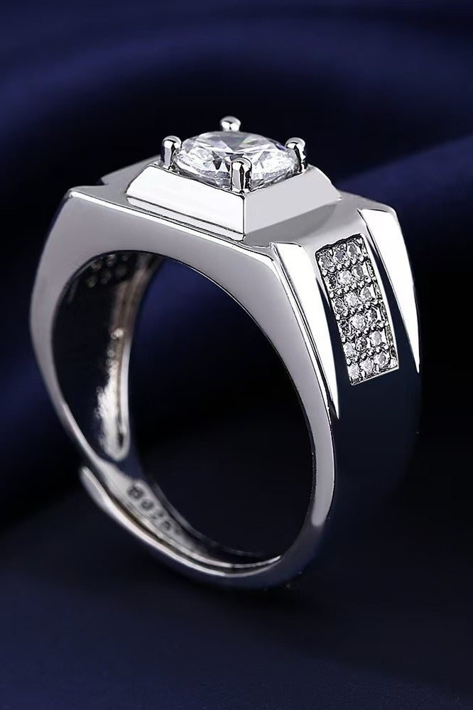 Akali 1 Carat  Moissanite Men's Wedding Ring , S925 Plated With White Gold  ,Adjustable Size , Luxury Gift Box , Ready to Gift - Image 5