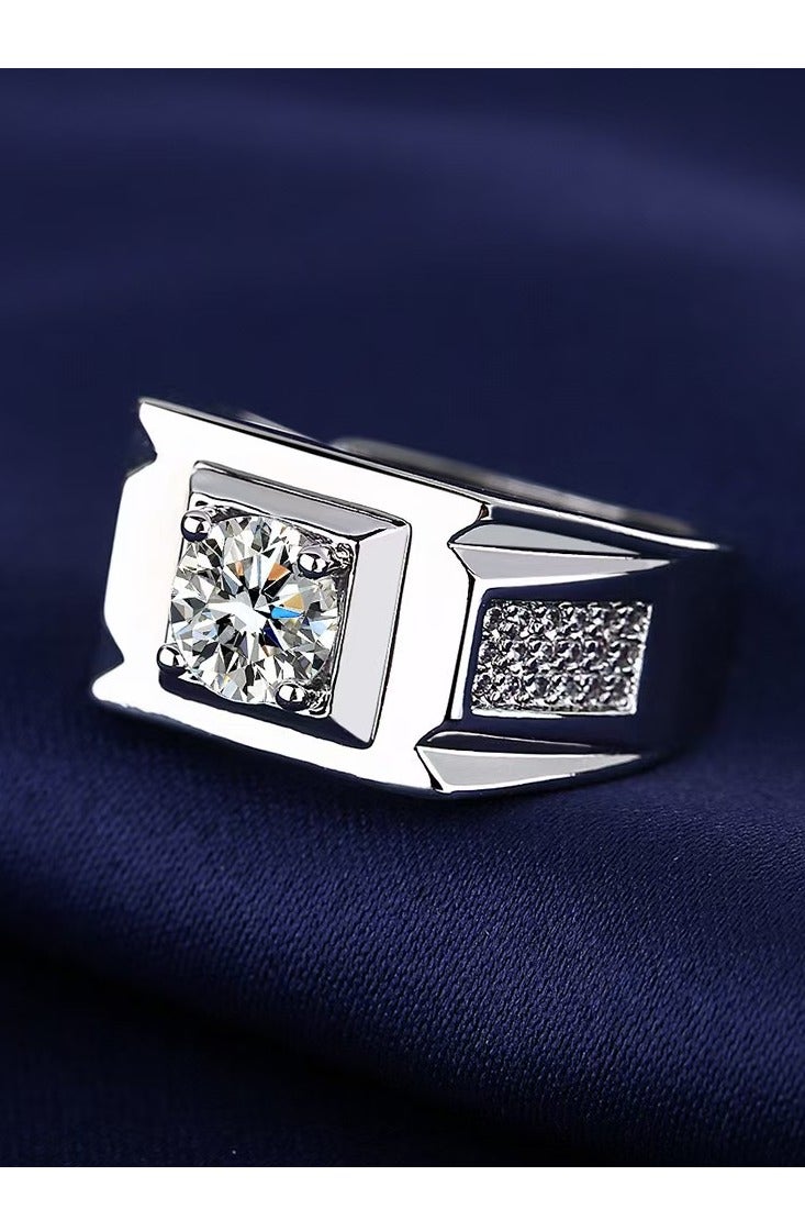 Akali 1 Carat  Moissanite Men's Wedding Ring , S925 Plated With White Gold  ,Adjustable Size , Luxury Gift Box , Ready to Gift - Image 3