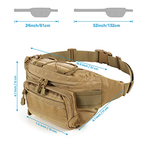 SOWHUP Tactical Fanny PackMilitary Waist Bag Pack with US Patch Utility Hip Belt Bumbag for Outdoor Fishing Hiking Tan4 Zipper Pockets - Image 3