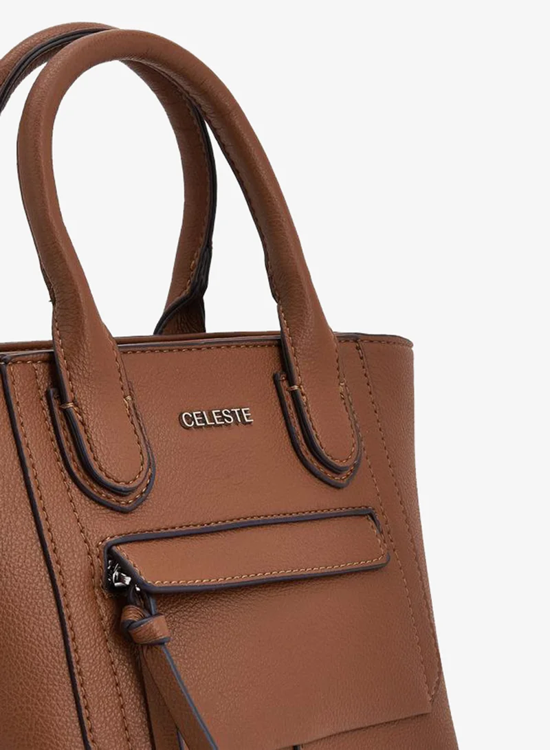 Celeste BROWN Textured Tote Bag With Double Handle for Women | Best Price UAE