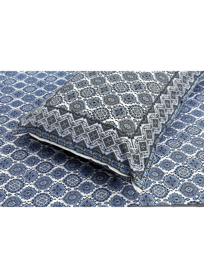 EasyGoods® 240 TC Cotton Bedsheet for Double Bed -Floral Ocean Blue|Ethnic24 Bedsheet King Size Bed Cotton|King Size Bedsheet|Double Bedsheet with 2 Pillow Covers 90x108 Inch|Handcrafted Bed Sheets - Image 1