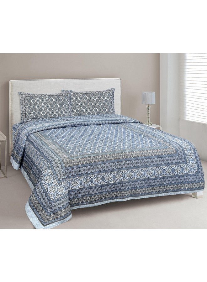 EasyGoods® 240 TC Cotton Bedsheet for Double Bed -Floral Ocean Blue|Ethnic24 Bedsheet King Size Bed Cotton|King Size Bedsheet|Double Bedsheet with 2 Pillow Covers 90x108 Inch|Handcrafted Bed Sheets - Image 2