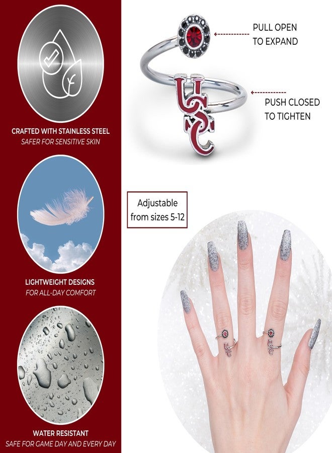 Stone Armory University of South Carolina Gamecocks Jewelry - USC Gamecock Ring with Crystals - Hypoallergenic and Adjustable Sizes 5-12 - USC Gamecocks Gifts for Women - Image 2