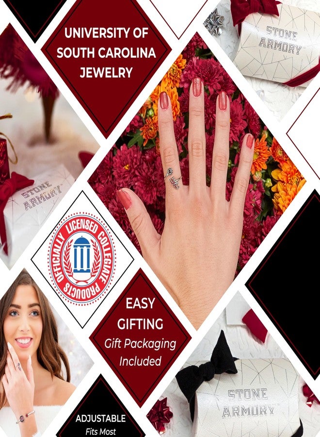 Stone Armory University of South Carolina Gamecocks Jewelry - USC Gamecock Ring with Crystals - Hypoallergenic and Adjustable Sizes 5-12 - USC Gamecocks Gifts for Women - Image 3