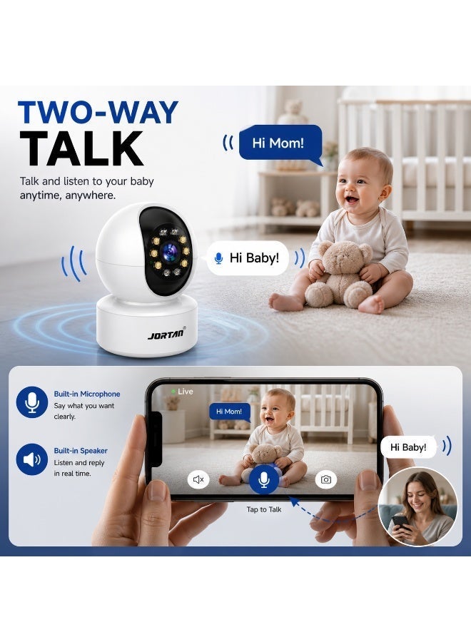 Jortan 1080P Intelligent Wi-Fi Cradle Head Indoor Camera, Baby Monitoring, IR and Color Night Vision, Two- Way Talking, Motion Detection, Motion Tracking, 360°/90° PTZ control Indoor Security Camera - Image 5
