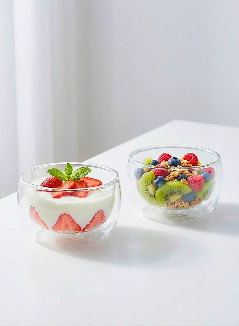 1Chase Double Wall Borosilicate Salad, Pasta, Matcha, Rice, Soup Bowl, Hot And Cold Serving Bowls Fruit Bowls Set of 2   300ML