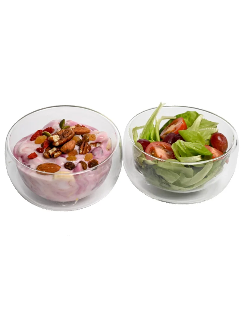 1Chase Double Wall Borosilicate Salad, Pasta, Matcha, Rice, Soup Bowl, Hot And Cold Serving Bowls Fruit Bowls Set of 2   300ML