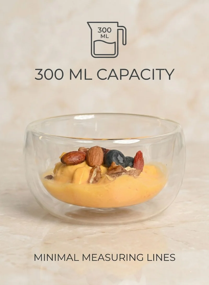 1Chase 300 ML Double Wall Borosilicate Salad, Pasta, Matcha, Rice, Soup Bowl, Hot And Cold Serving Bowls Fruit Bowls Set of 2   300ML  | Best Price UAE