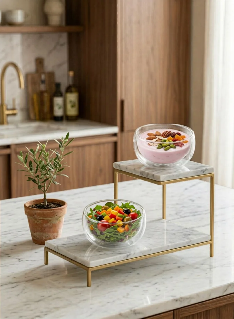 1Chase Double Wall Borosilicate Salad, Pasta, Matcha, Rice, Soup Bowl, Hot And Cold Serving Bowls Fruit Bowls Set of 2   300ML