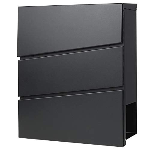 Decaller Metal Wall Mounted Mailboxes with Key Lock, Large Mail Box with Newspaper Compartment, Black, 13" x 14 2/5" x 4 1/5" - Image 1