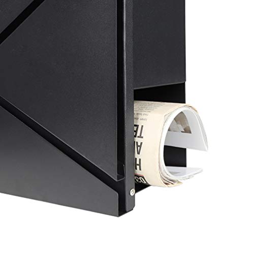 Decaller Metal Wall Mounted Mailboxes with Key Lock, Large Mail Box with Newspaper Compartment, Black, 13" x 14 2/5" x 4 1/5" - Image 5