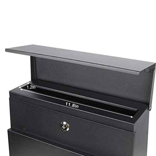 Decaller Metal Wall Mounted Mailboxes with Key Lock, Large Mail Box with Newspaper Compartment, Black, 13" x 14 2/5" x 4 1/5" - Image 4