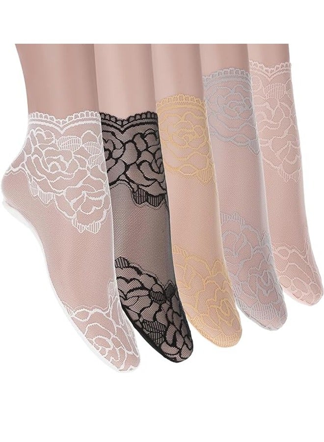 Socks 5Pairs Women's Lace Socks Sheer Lace Socks Fishnet Socks Ankle Mesh Lace Socks Lace Loose Socks for Women Girls  - Image 1