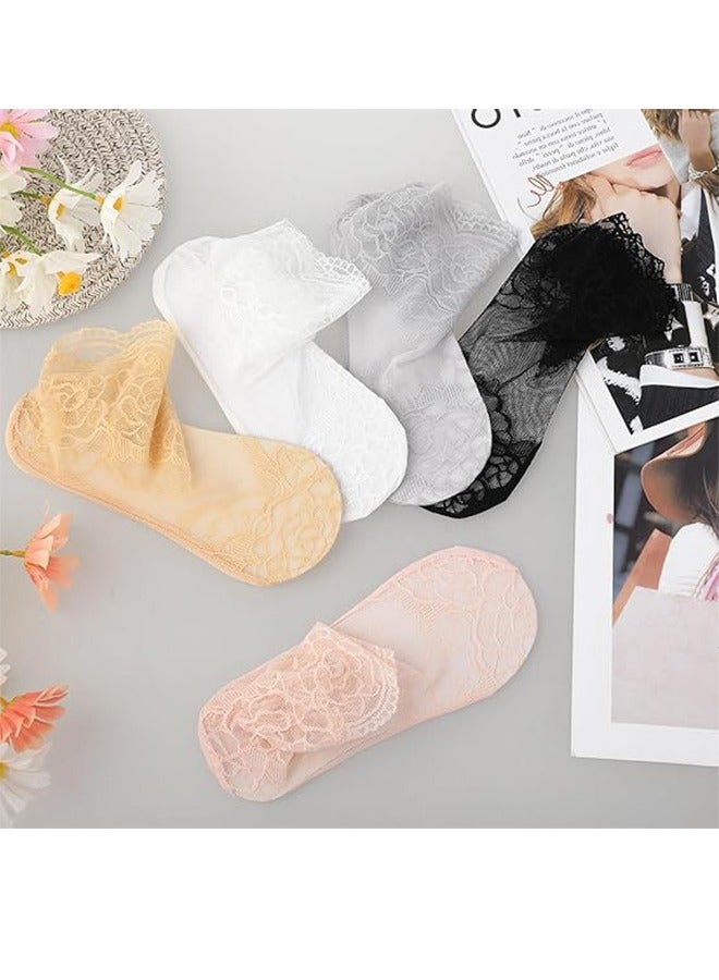 Socks 5Pairs Women's Lace Socks Sheer Lace Socks Fishnet Socks Ankle Mesh Lace Socks Lace Loose Socks for Women Girls  - Image 2