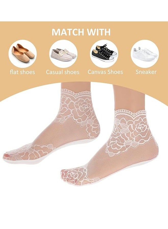 Socks 5Pairs Women's Lace Socks Sheer Lace Socks Fishnet Socks Ankle Mesh Lace Socks Lace Loose Socks for Women Girls  - Image 4