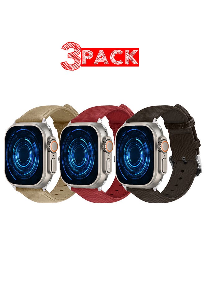 CATANES - 3 Pack For Apple Watch Band 49mm/45mm/44mm Leather Band Buckle Strap Wristband Compatible with Apple watch series Ultra2/Ultra/8/7/SE/5/4/3/2/1 - Image 1