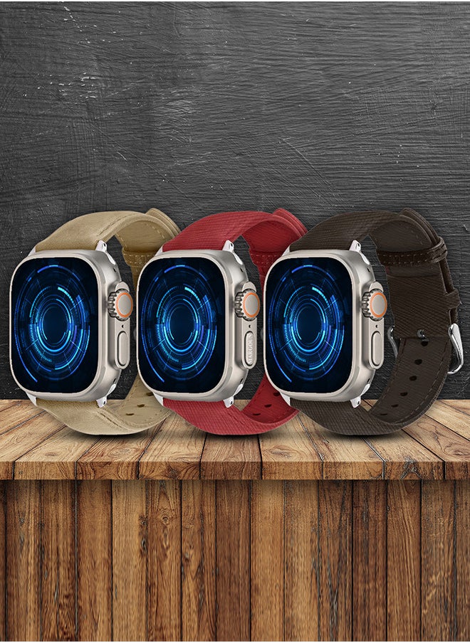 CATANES - 3 Pack For Apple Watch Band 49mm/45mm/44mm Leather Band Buckle Strap Wristband Compatible with Apple watch series Ultra2/Ultra/8/7/SE/5/4/3/2/1 - Image 1