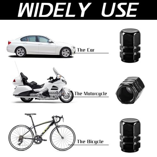 JUSTTOP Car Tire Valve Stem Caps, 12pcs Air Caps Cover, Universal for Cars, SUVs, Bike, Trucks and Motorcycles-Black - Image 3