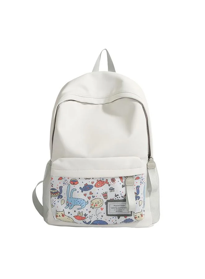 Take Two White Nylon Casual Backpack with Animal Print
