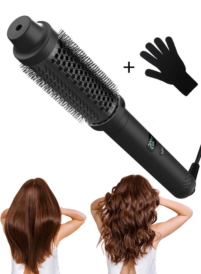 Loquat Thermal Brush Curling Brush, 3 in 1 Heated Round Brush, Double PTC 30S Fast Heat Up Hot Brush Dual Voltage, Ideal for Travel, Straightening, Curling, Heat Brush for Hair Styling (Black) - Image 1