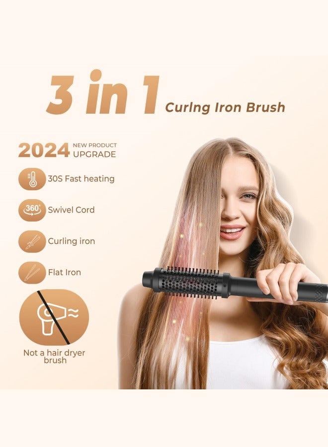 Loquat Thermal Brush Curling Brush, 3 in 1 Heated Round Brush, Double PTC 30S Fast Heat Up Hot Brush Dual Voltage, Ideal for Travel, Straightening, Curling, Heat Brush for Hair Styling (Black) - Image 2