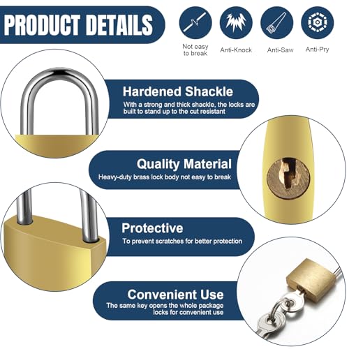 Yaocom Solid Brass Keyed Padlock Small Padlocks Keyed Alike Yellow Gym Lock Strong Padlock with Key for Luggage Toolbox24 Pcs20mm - Image 3