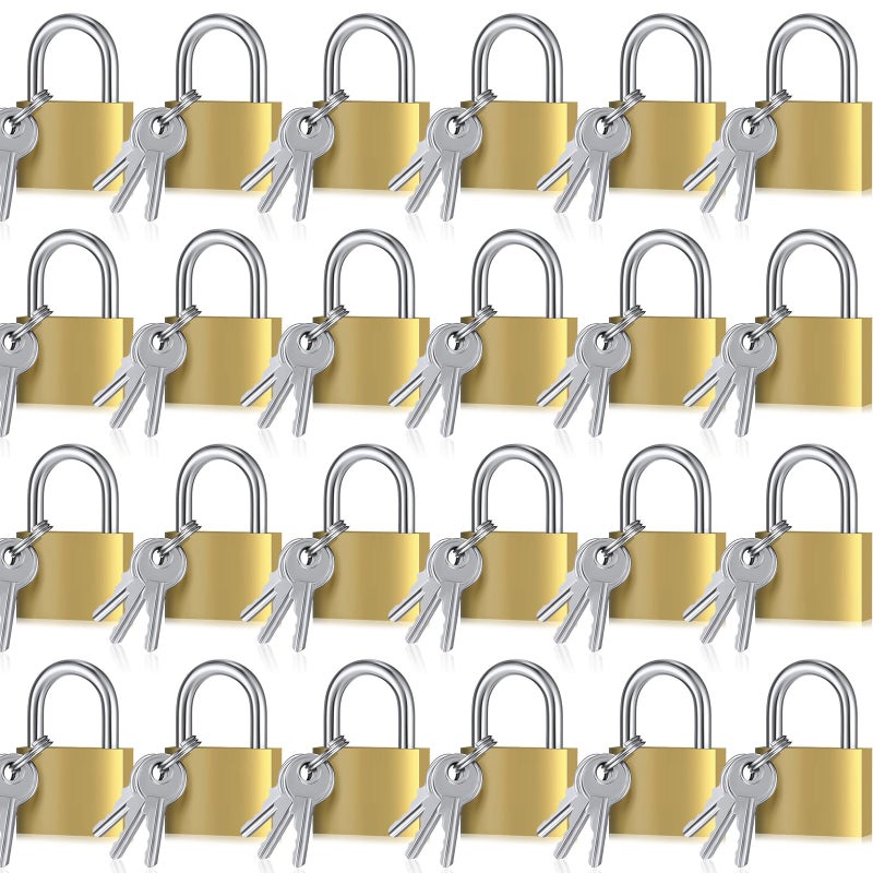 Yaocom Solid Brass Keyed Padlock Small Padlocks Keyed Alike Yellow Gym Lock Strong Padlock with Key for Luggage Toolbox24 Pcs20mm - Image 2
