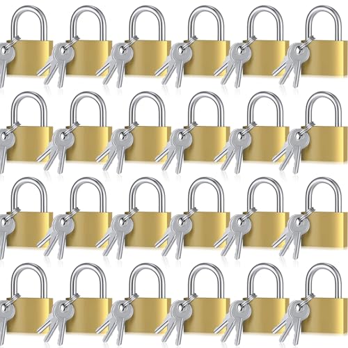 Yaocom Solid Brass Keyed Padlock Small Padlocks Keyed Alike Yellow Gym Lock Strong Padlock with Key for Luggage Toolbox24 Pcs20mm - Image 1