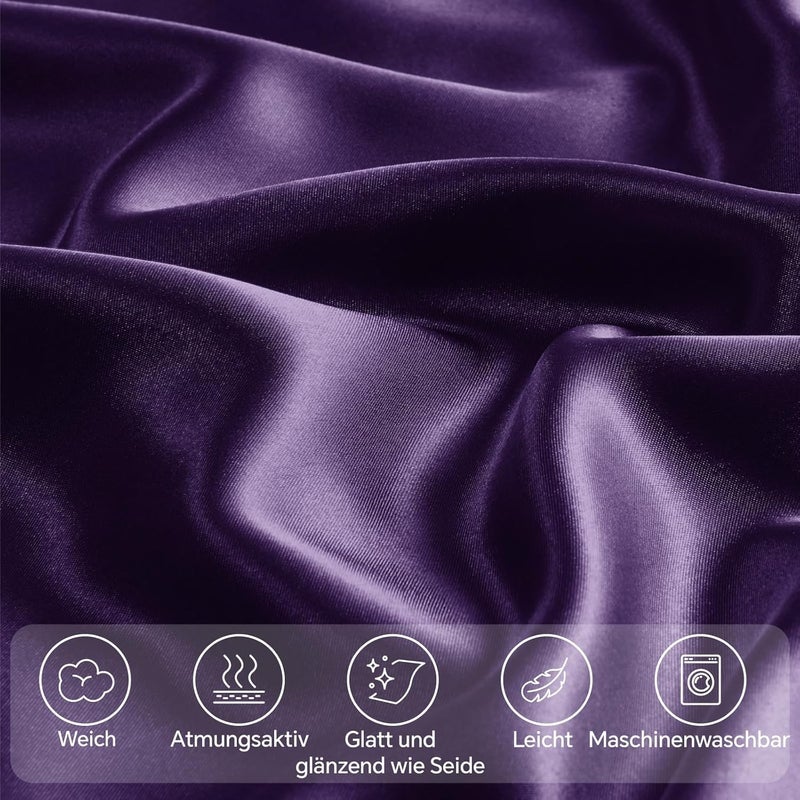 BEDELITE Satin Cushion Cover Set of 2 80 x 80 cm Purple | Silk Pillowcase Alternative, Soft for Summer, 2 Hair Bobbles Included, for Hair and Skin - Image 3