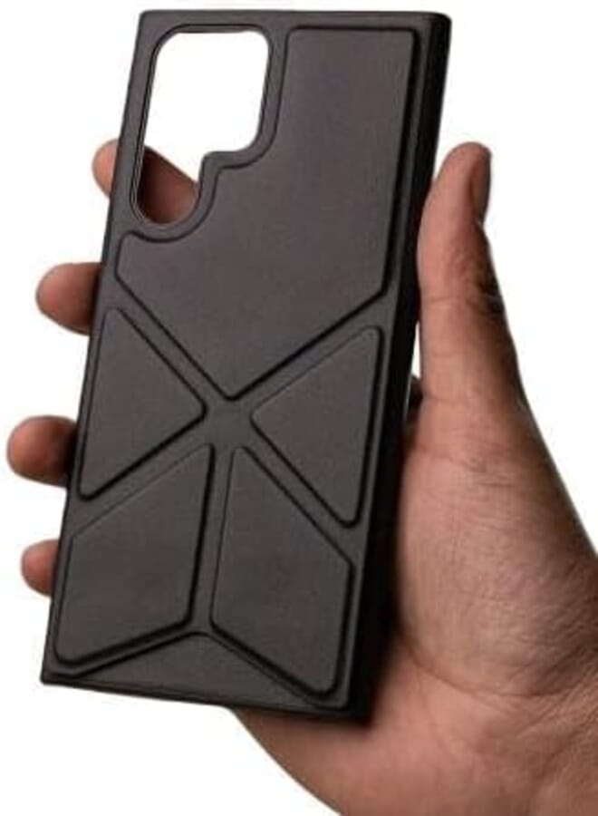 Next Next Store Leather Case Compatible with Samsung Galaxy S24 Ultra, Shockproof Cover with Invisible Magnetic Kickstand and Folding Stand, All-Inclusive Protection and Stylish Design (Black)