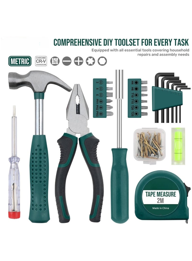 Soofam 25pc Green Compact Hand Tool Set for Home & Office DIY.  Basic Household Repair Kit in Portable Case - Image 2