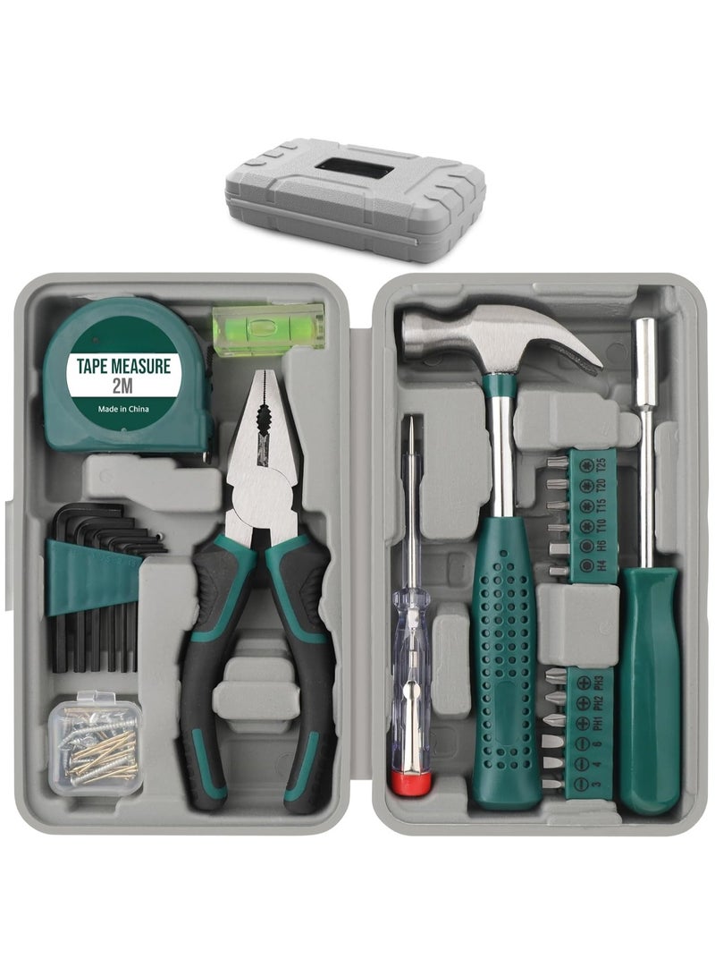 Soofam 25pc Green Compact Hand Tool Set for Home & Office DIY.  Basic Household Repair Kit in Portable Case - Image 1