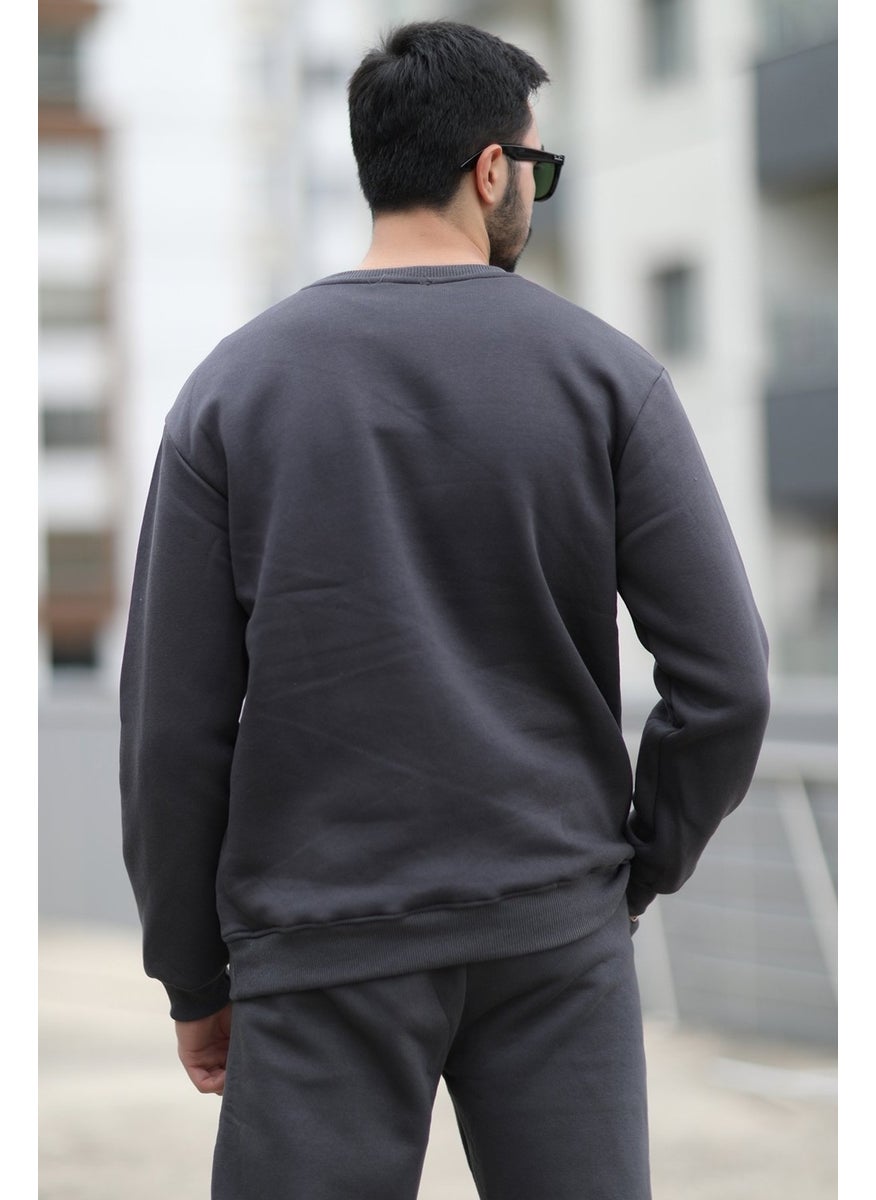 JOHN BORNERS - Men's Polar Fleece Winter Sweatshirt Anthracite Handwritten Embroidered 3 Thread Raised O Neck - 10021 - Image 1