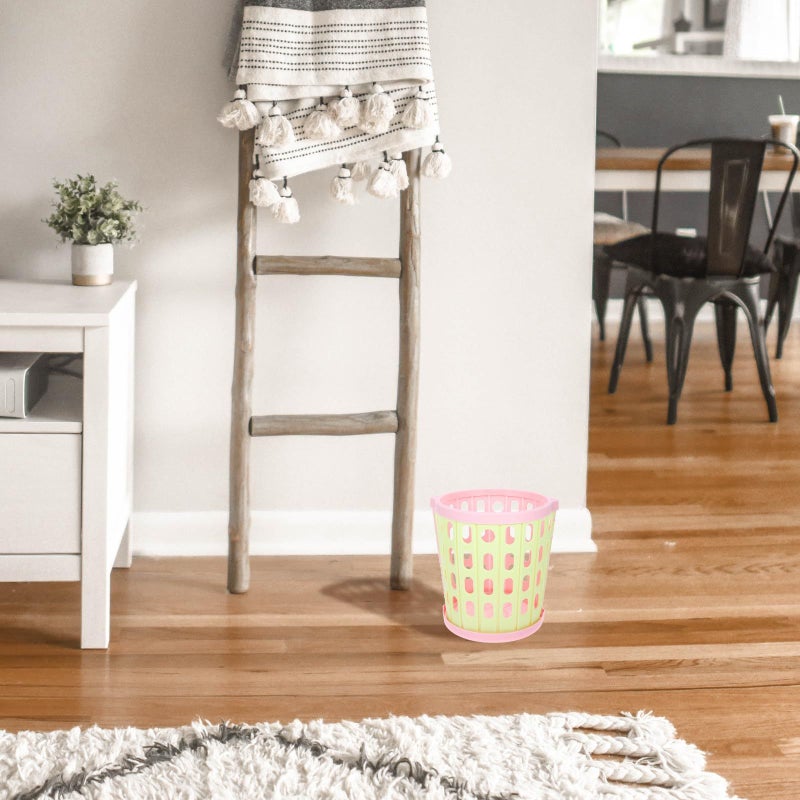 Foldable Small Trash Can With Ventilation Holes Portable Space Saving Wastebasket In Pink Green - Image 5