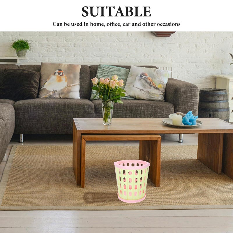Foldable Small Trash Can With Ventilation Holes Portable Space Saving Wastebasket In Pink Green - Image 3