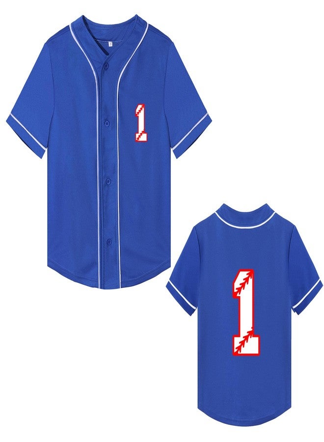 Mowbeat Baby Baseball Jersey 1 Year Old Birthday Party Shirt Short Sleeve Button Tee 1st Infant Toddler T Shirt Gift (Blue B,2 T,2 Years,Little Kid,Unisex,US,Age) - Image 1