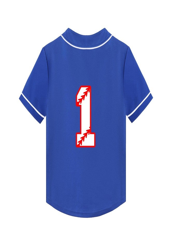 Mowbeat Baby Baseball Jersey 1 Year Old Birthday Party Shirt Short Sleeve Button Tee 1st Infant Toddler T Shirt Gift (Blue B,2 T,2 Years,Little Kid,Unisex,US,Age) - Image 3