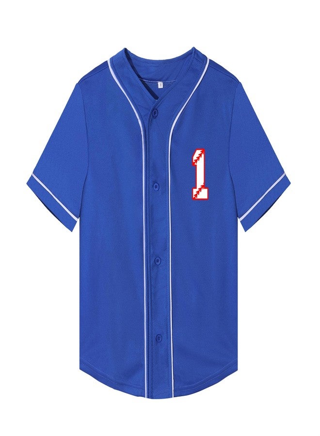 Mowbeat Baby Baseball Jersey 1 Year Old Birthday Party Shirt Short Sleeve Button Tee 1st Infant Toddler T Shirt Gift (Blue B,2 T,2 Years,Little Kid,Unisex,US,Age) - Image 2