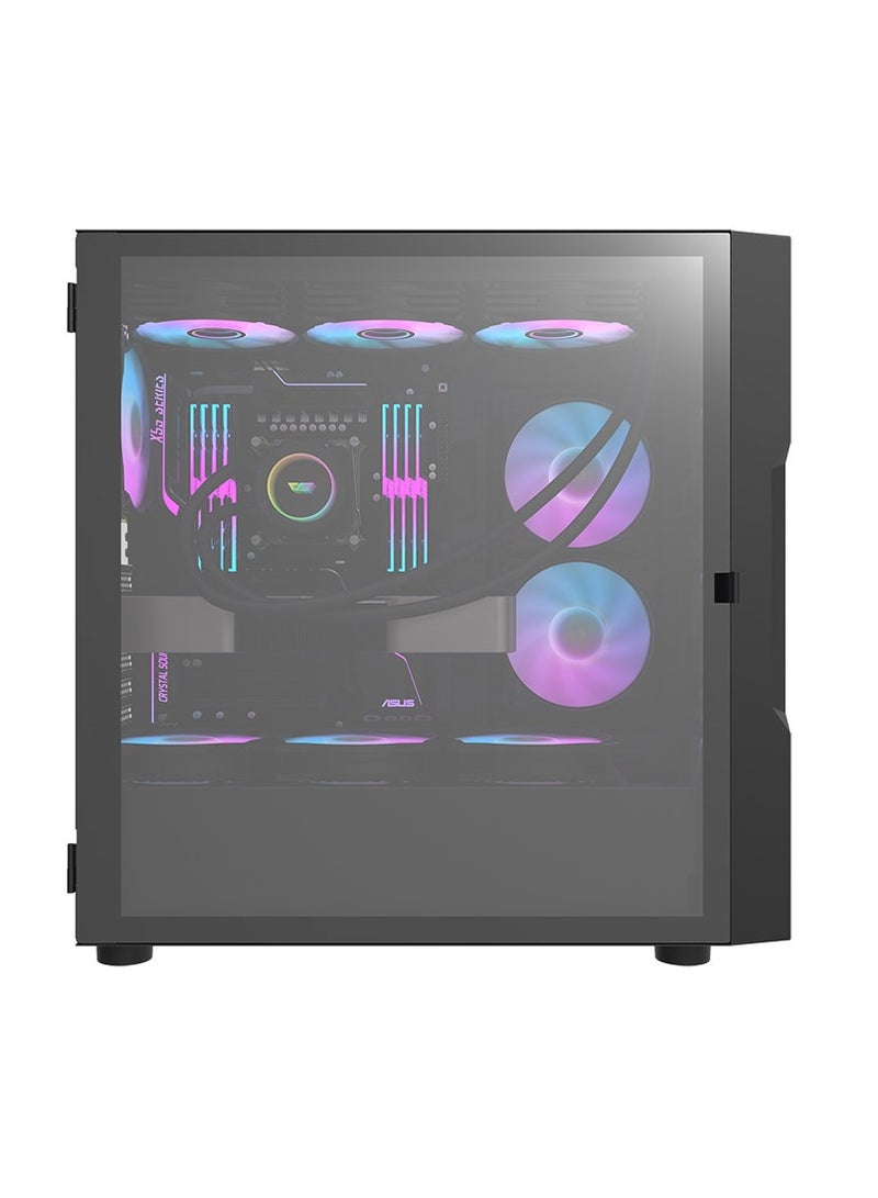 حافظة كمبيوتر الألعاب  DK431 Mesh ATX، 4 مراوح ARGB مثبتة مسبقًا، لوحة يسارية من الزجاج المقسى، مشعاع يصل إلى 360 مم ودعم 12x للمراوح، زجاج مقسى SPCC+ مع لوحات شبكية - Image 2