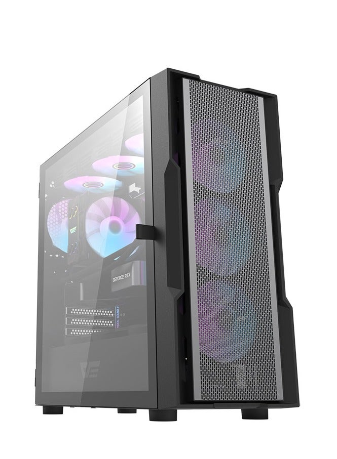 حافظة كمبيوتر الألعاب  DK431 Mesh ATX، 4 مراوح ARGB مثبتة مسبقًا، لوحة يسارية من الزجاج المقسى، مشعاع يصل إلى 360 مم ودعم 12x للمراوح، زجاج مقسى SPCC+ مع لوحات شبكية - Image 1