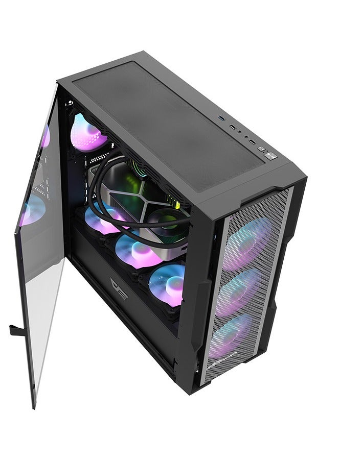 حافظة كمبيوتر الألعاب  DK431 Mesh ATX، 4 مراوح ARGB مثبتة مسبقًا، لوحة يسارية من الزجاج المقسى، مشعاع يصل إلى 360 مم ودعم 12x للمراوح، زجاج مقسى SPCC+ مع لوحات شبكية - Image 3