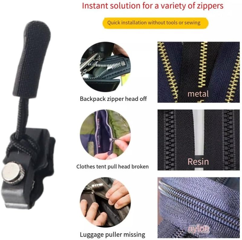 Zipper Repair Kit: Black 3-Size No Sew Repair - Durable Sturdy Compact Zipper Slider Replacement for Travel Gear Luggage Clothing Bags - Image 4