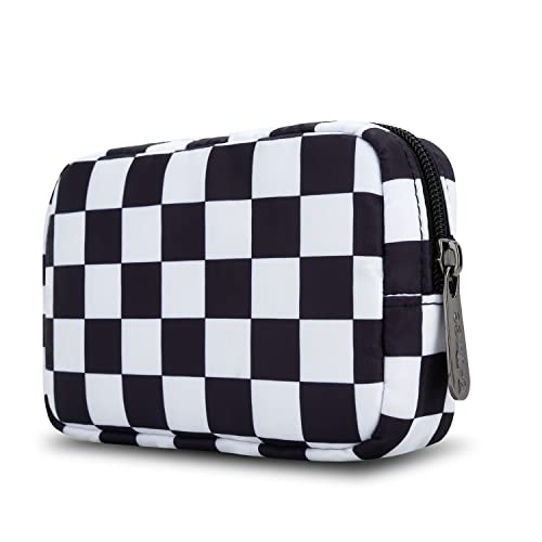 E-Tree Cute Small Makeup Bag, Cosmetic Toiletry Skin Care Make up Little Items Pouch for Purse,Zipper Mini Tech Charger Cable Electronic Organizer Case,Travel Accessories for Women Men Teen,Checkered - Image 1