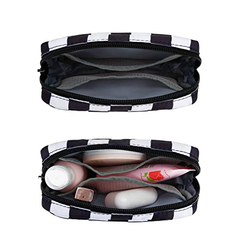 E-Tree Cute Small Makeup Bag, Cosmetic Toiletry Skin Care Make up Little Items Pouch for Purse,Zipper Mini Tech Charger Cable Electronic Organizer Case,Travel Accessories for Women Men Teen,Checkered - Image 5