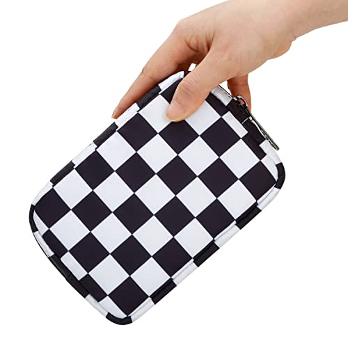 E-Tree Cute Small Makeup Bag, Cosmetic Toiletry Skin Care Make up Little Items Pouch for Purse,Zipper Mini Tech Charger Cable Electronic Organizer Case,Travel Accessories for Women Men Teen,Checkered - Image 2