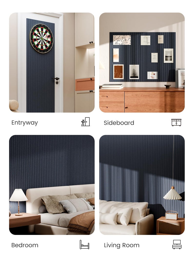 Bumusty Large Cork Board Alternative-48 x 36" Felt Bulletin Board Tiles, with 30 Pushpins, 70 Adhesive Tabs, 12-Pack Slat Wall Paneling, Cork Boards for Office Push Pin Board-Deep Charcoal Blue - Image 5