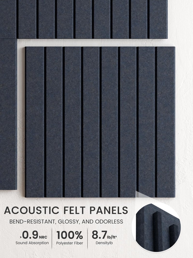 Bumusty Large Cork Board Alternative-48 x 36" Felt Bulletin Board Tiles, with 30 Pushpins, 70 Adhesive Tabs, 12-Pack Slat Wall Paneling, Cork Boards for Office Push Pin Board-Deep Charcoal Blue - Image 3
